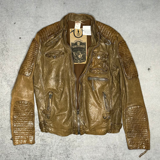 True Religion Vintage Biker Leather Jacket brown (L fits M)