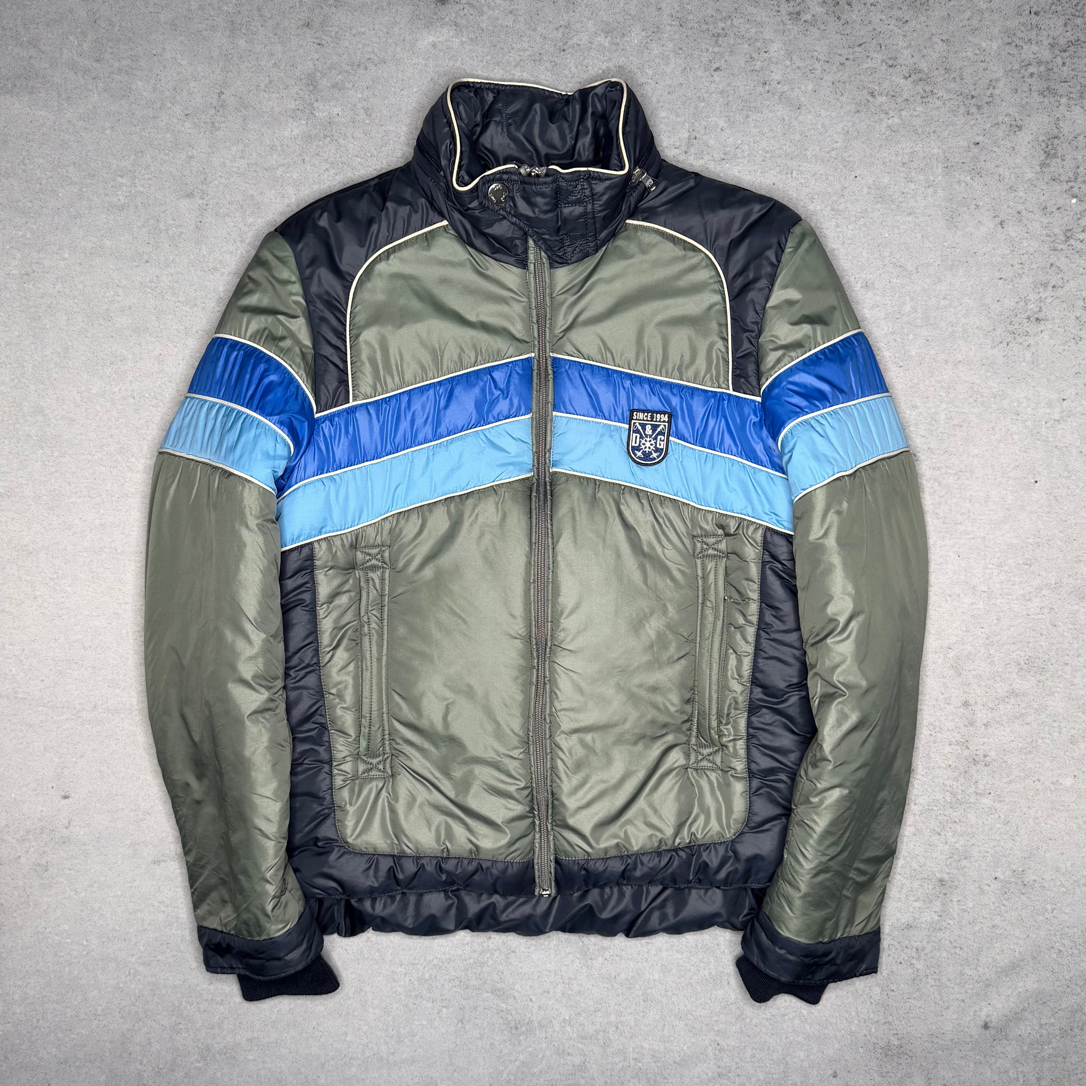Dolce & Gabbana Archive Hooded Ski Puffer Jacket grey blue (S 