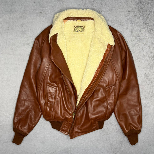 Spitfire Vintage Sherling Aviator Leather Bomber jacket brown (M)