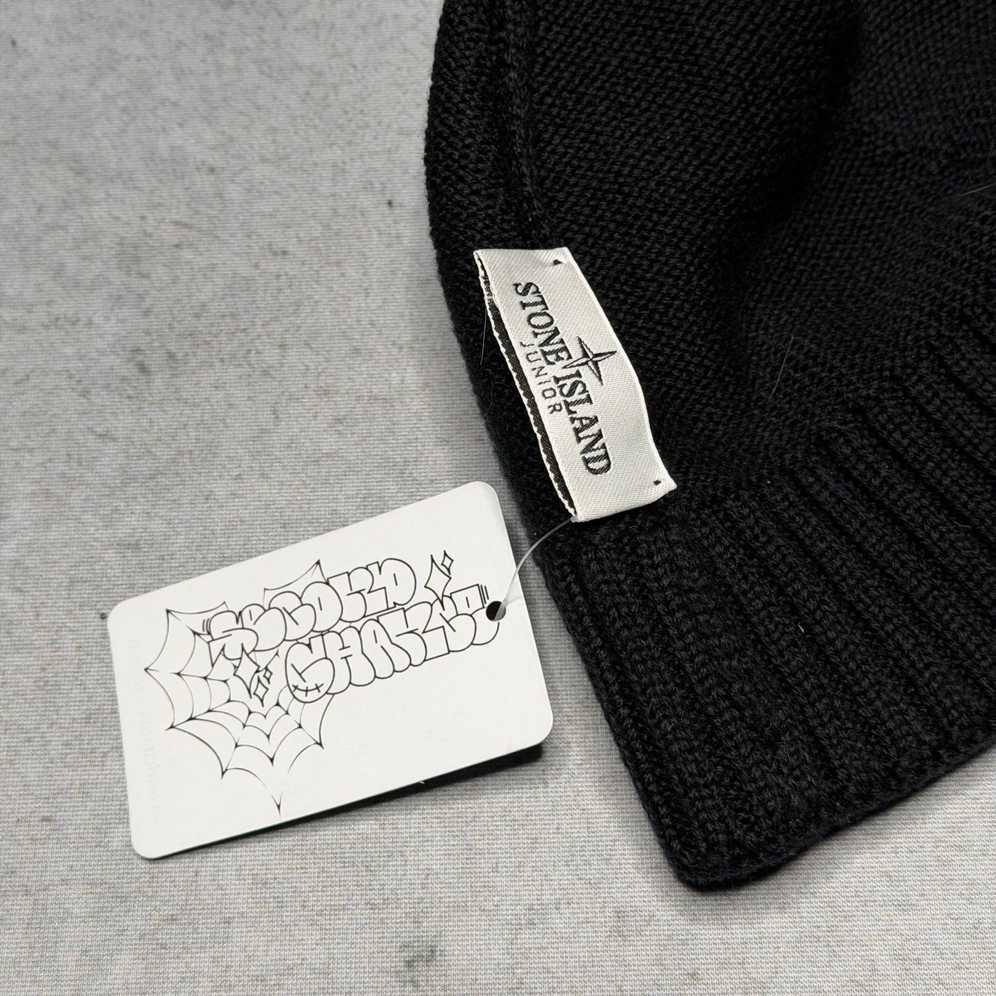 Stone Island Ribbed Knit Beanie Hat Compass Patch black