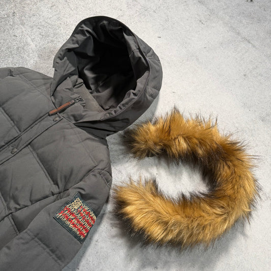 True Religion Hooded Puffer Down Jacket Faux Fur (Womens XL / Fits Mens S)