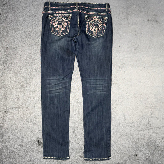 Monicas Jeans Y2K Low Waist Jeans Contrast Stitch (Womens XL)