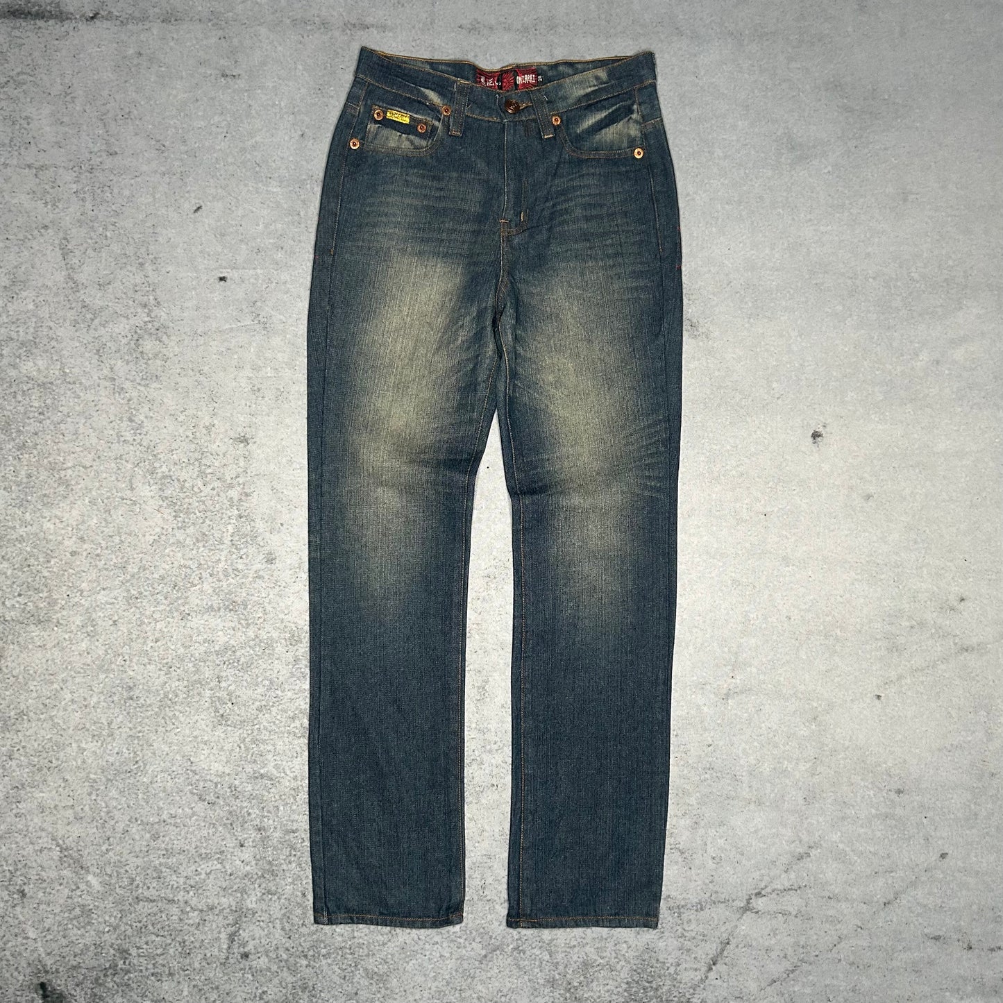 Oniarai Japanese Y2K Womens Jeans Flame Devil Embroidered (28)