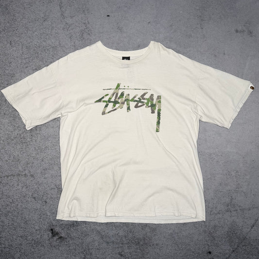 Stussy x BAPE OG 30th Anniversary Camo Logo Print Tee Shirt White (XL)