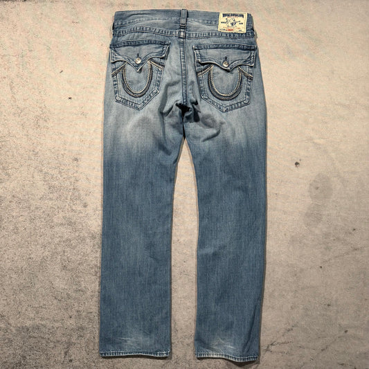 True Religion Y2K Straight Jeans Rainbow Stitch distressed (34)