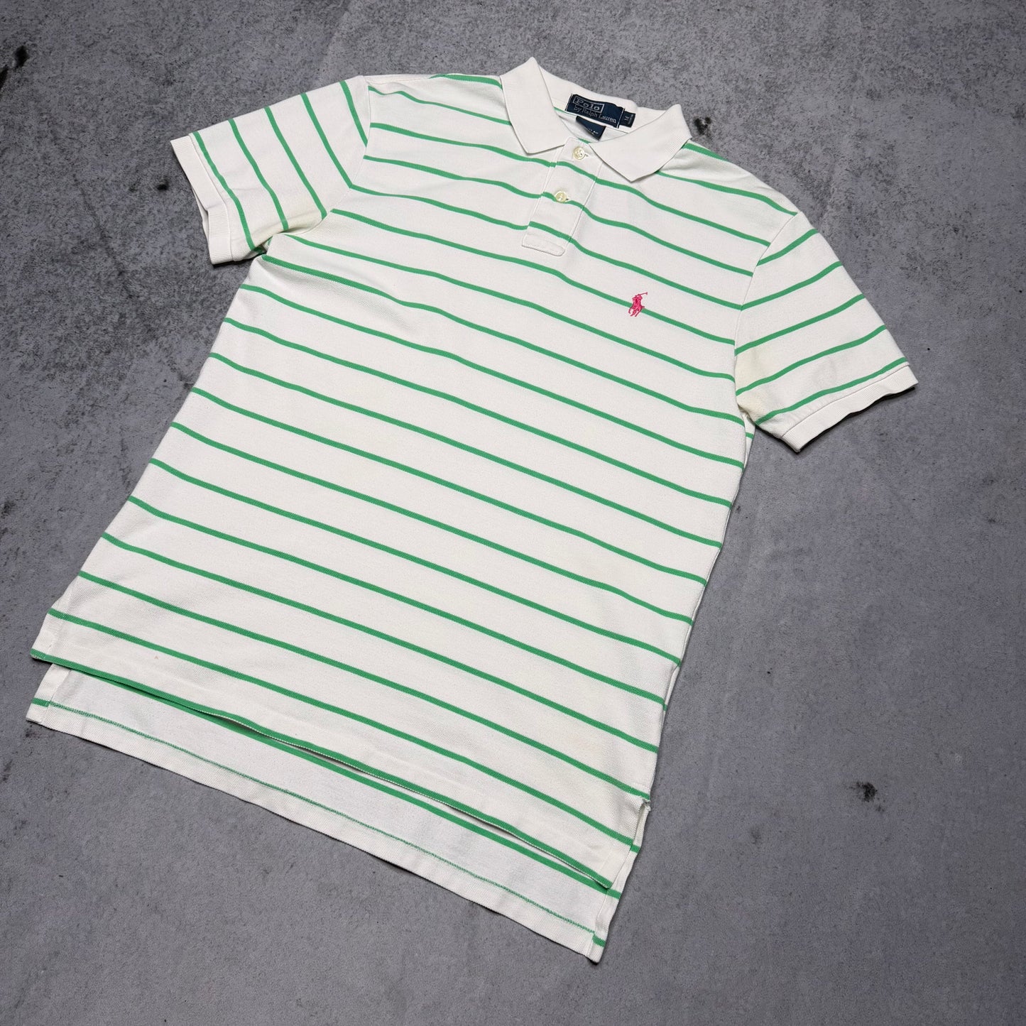 Polo Ralph Lauren 90s Polo Shirt white green striped (M)
