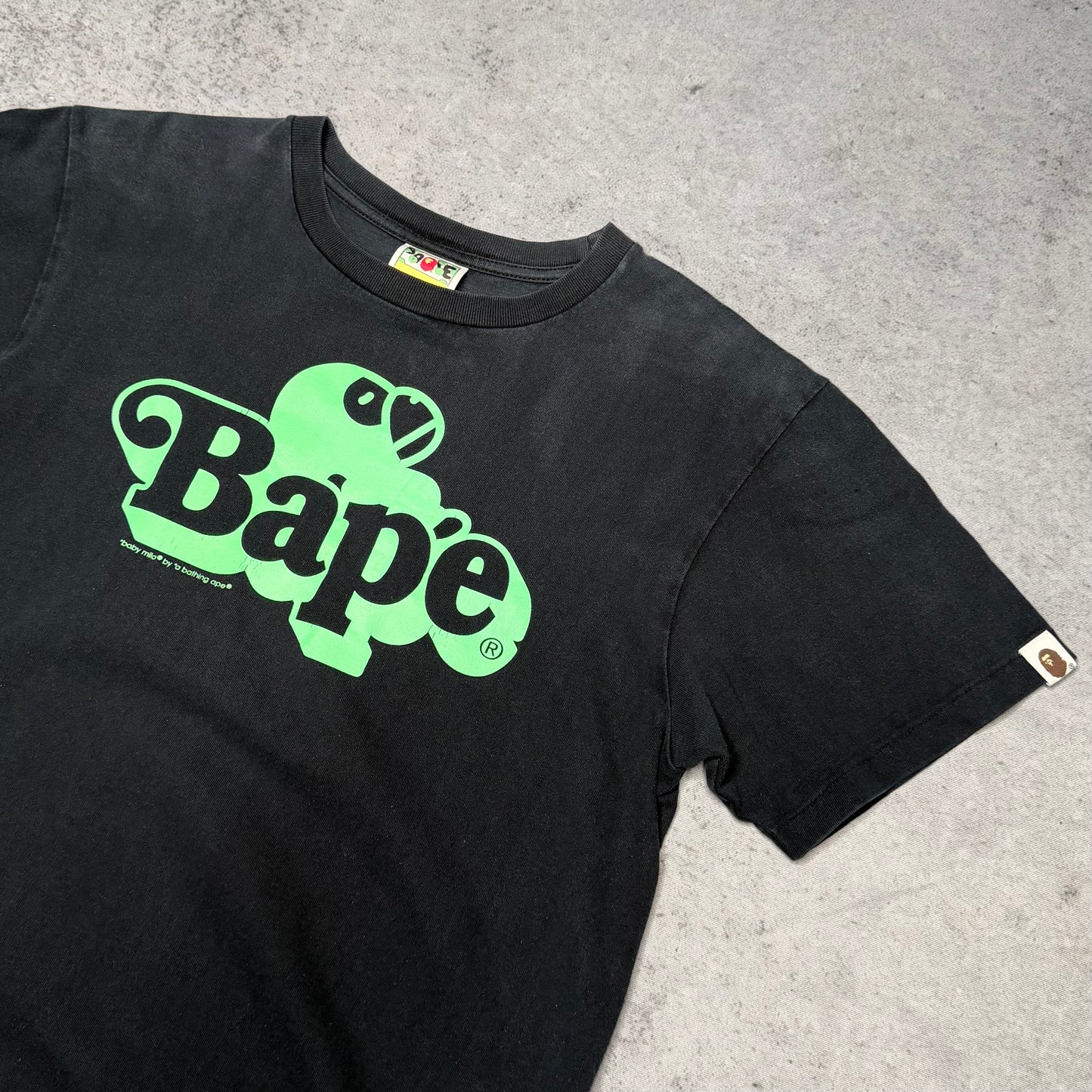 A Bathing Ape BAPE Vintage Baby Milo Spellout Logo Tee Shirt black green (M)