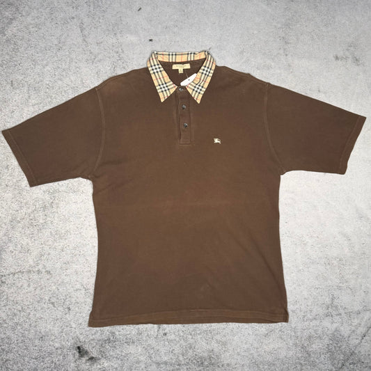 Burberry 00s Nova Check Collar Polo Shirt brown (XL)