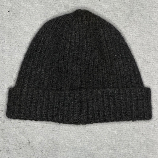 Stone Island Ribbed Knit Beanie Hat Compass Patch Dark Grey