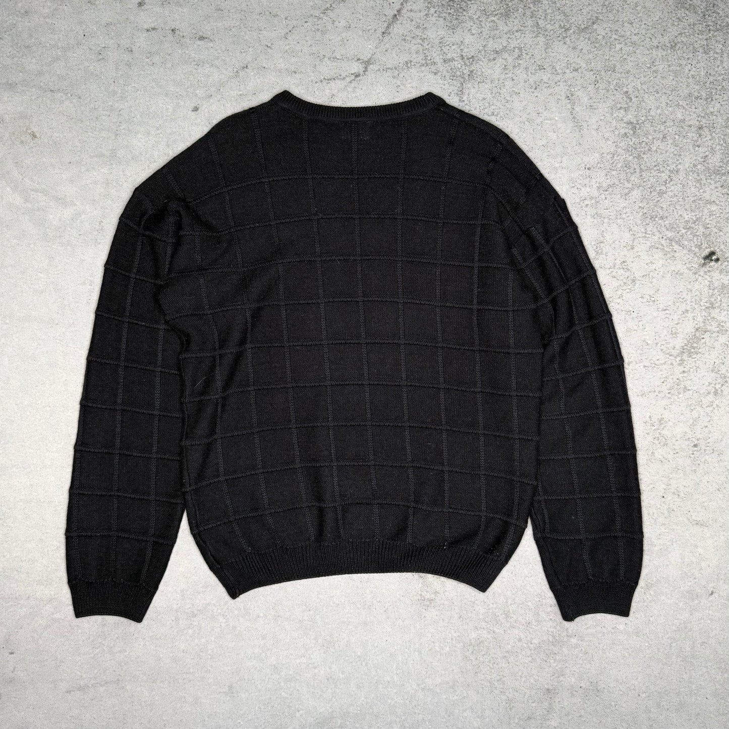 Lacoste 00s Crewneck Knit Sweater Square Stitch Pattern navy (L)