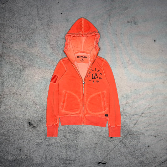 True Religion Vintage Zip Up Hoodie Rhinestone Logo orange (XS)