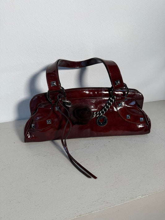 Roberta Gandolfi Y2K Glossy Hand Bag bordeaux red Silver Chain & Studs