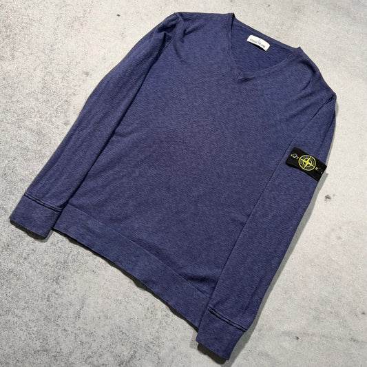 Stone Island V-Neck Wool Sweater navy blue (3XL)