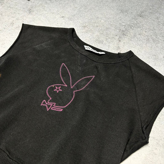 Playboy Vintage Baby Tee Top Womens black pink Made in USA (S)