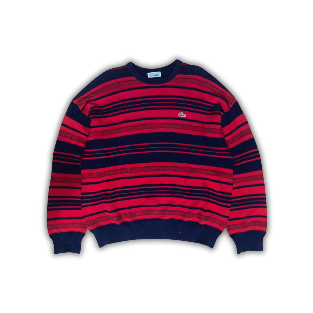 Lacoste Knit Crewneck Sweater Striped Vintage 90s red navy (XL)