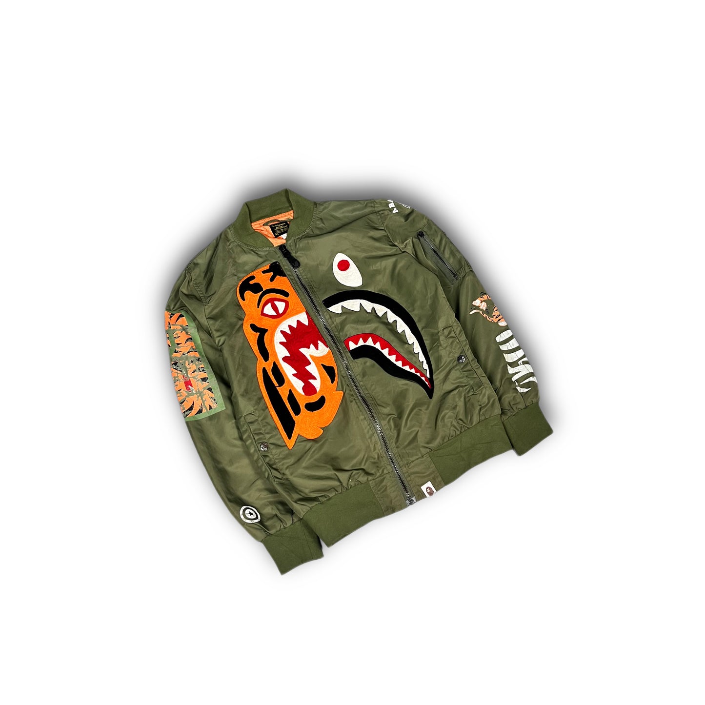 BAPE Half Shark Half Tiger Split MA1 Bomber Jacket Olive