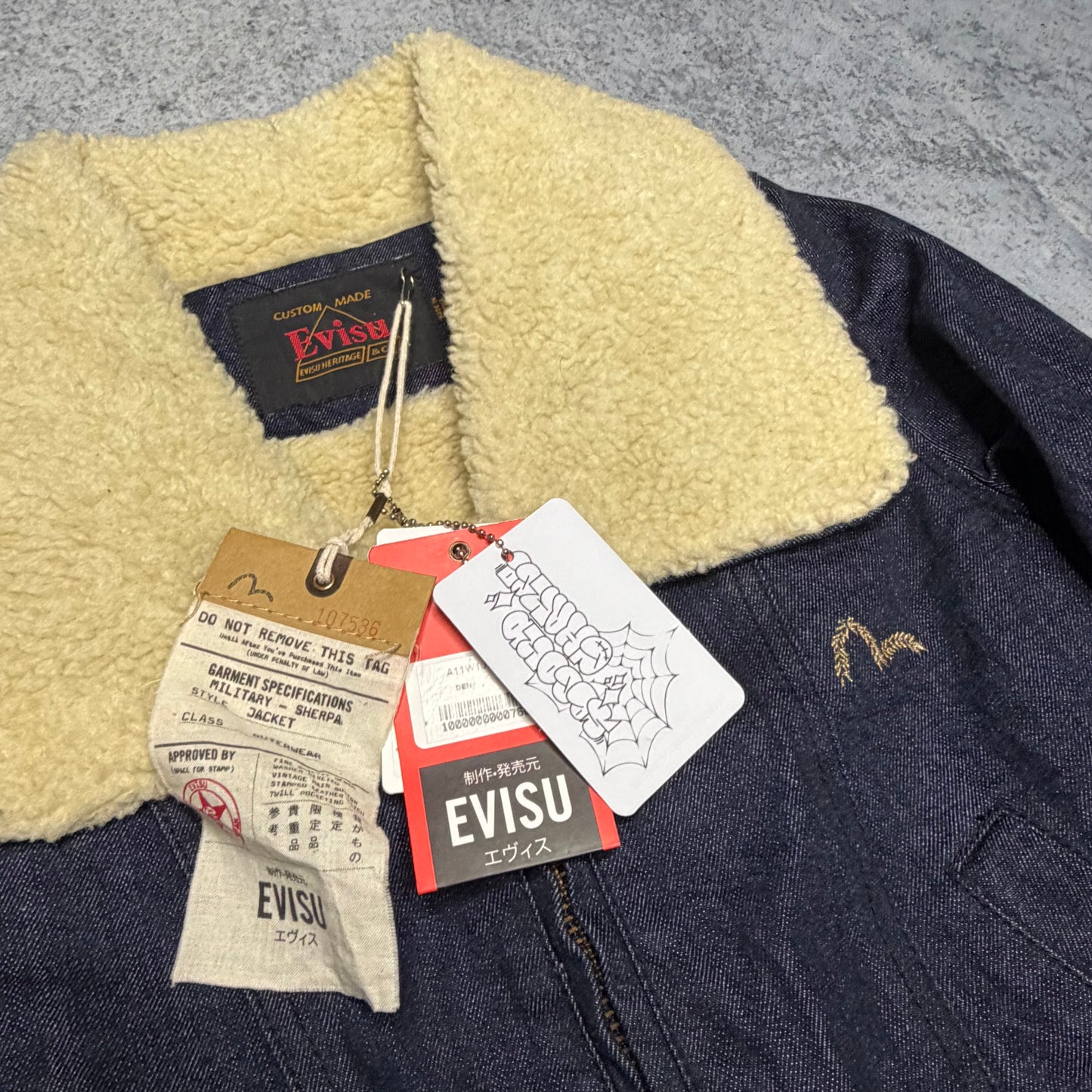 Evisu 2011 Cropped Sherpa Denim Jacket Deadstock with Tags (S)