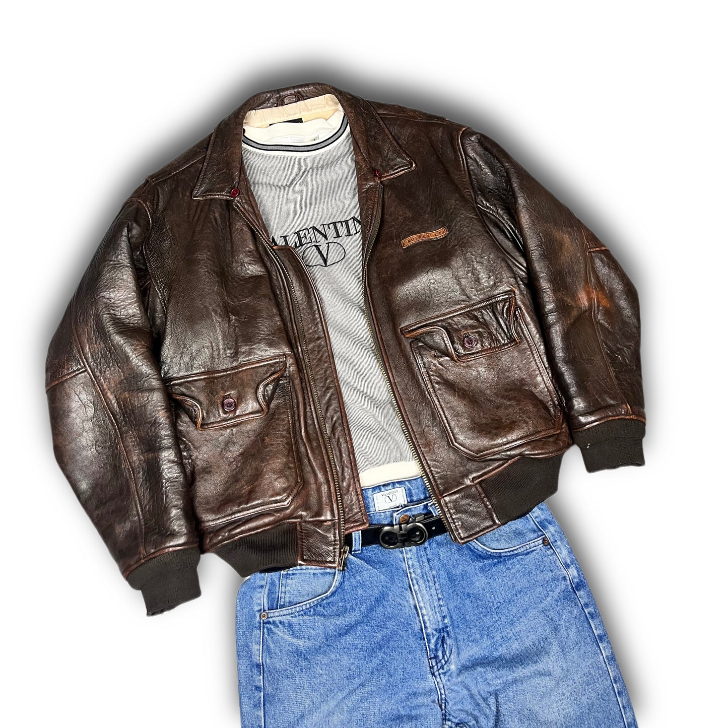 Avirex Vintage Leather Bomber Jacket brown