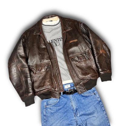 Avirex Vintage Leather Bomber Jacket brown
