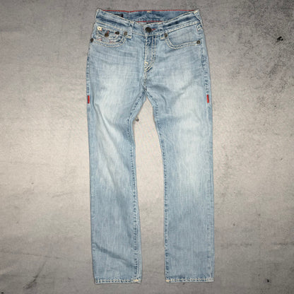 True Religion Vintage Ricky Super T Jeans w/ Flap light blue pink horseshoe (31)