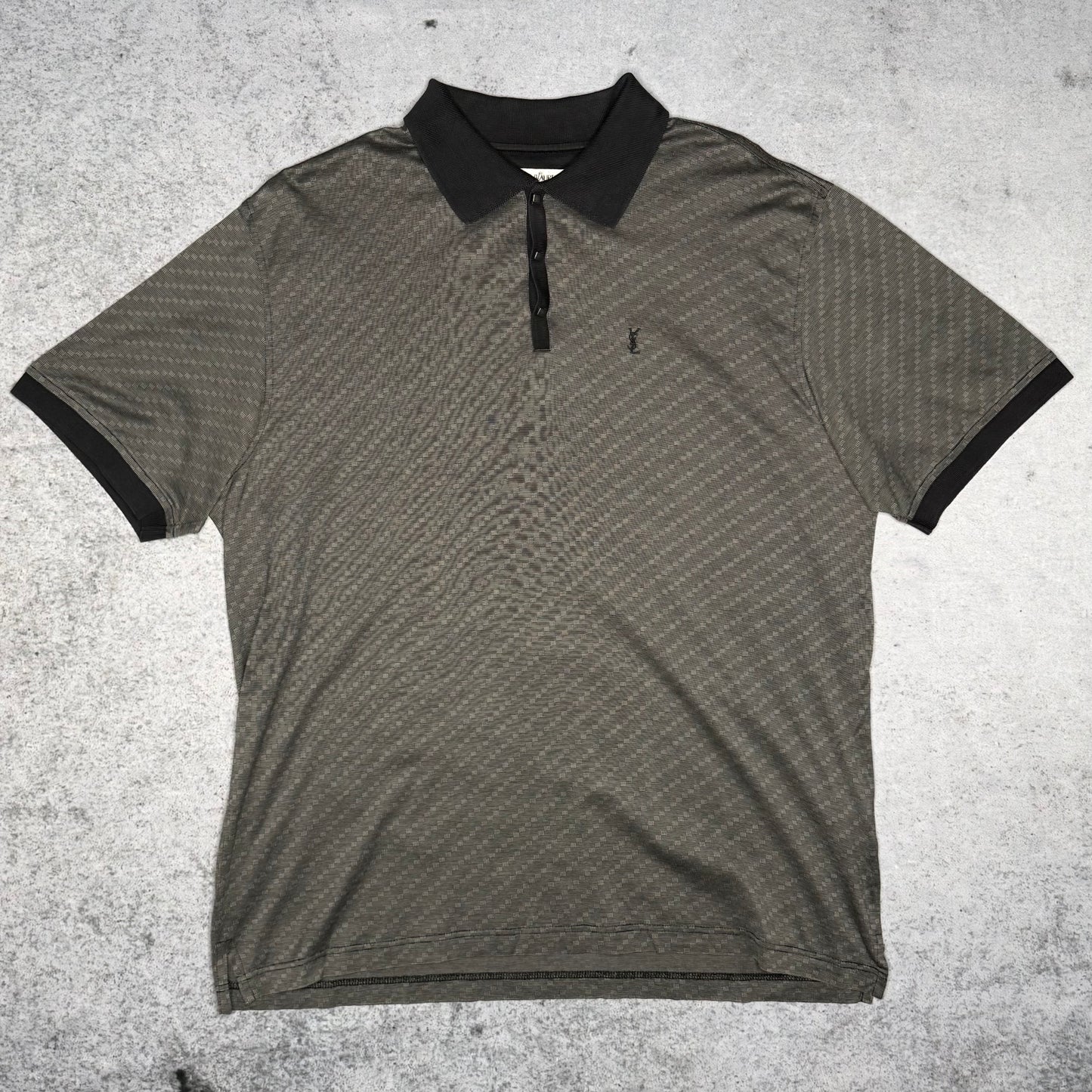 Yves Saint Laurent YSL 00s Sport Poloshirt monogram pattern grey black (XL)