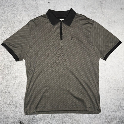 Yves Saint Laurent YSL 00s Sport Poloshirt monogram pattern grey black (XL)