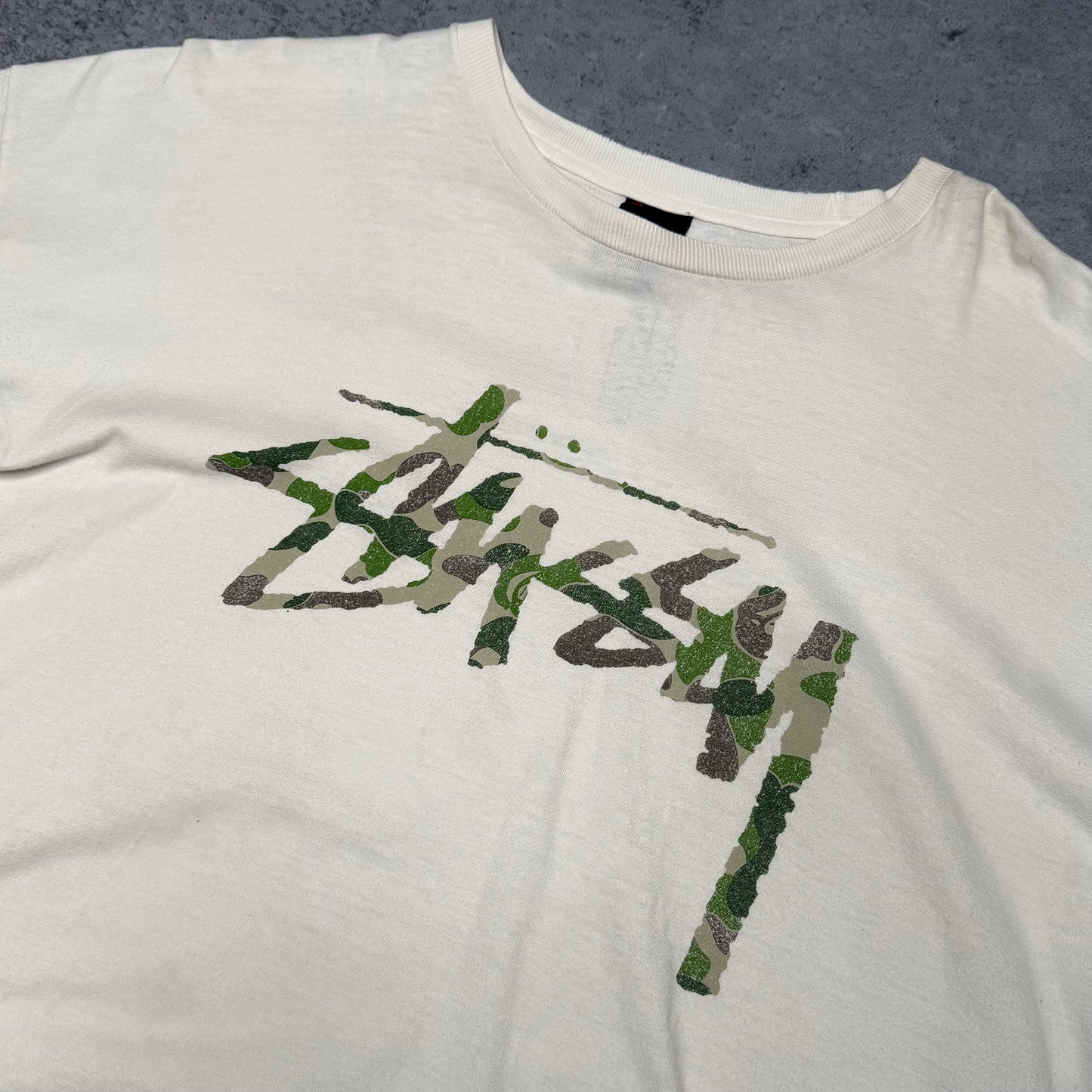 Stussy x BAPE OG 30th Anniversary Camo Logo Print Tee Shirt White (XL)