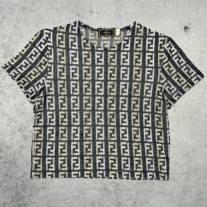 Fendi Vintage 90s Womens Zucca Monogram Baby Tee (S)