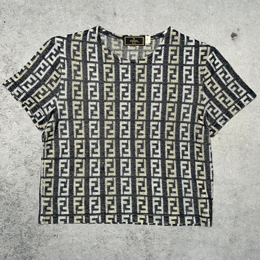 Fendi Vintage 90s Womens Zucca Monogram Baby Tee (S)