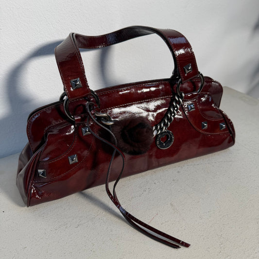 Roberta Gandolfi Y2K Glossy Hand Bag bordeaux red Silver Chain & Studs