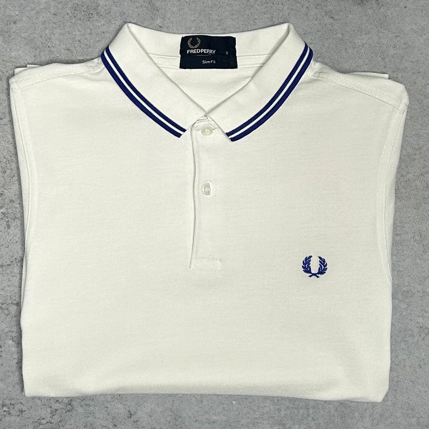 Fred Perry Twin Tipped Pique Polo Shirt White Blue (S)