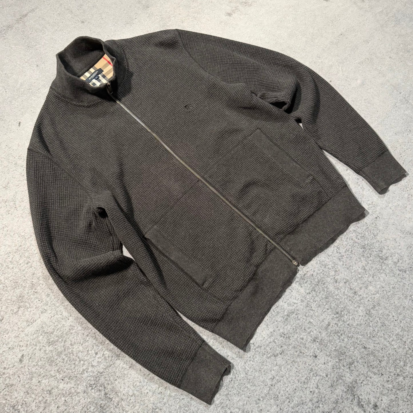 Burberry 00s Waffle Kit Full Zip Cardigan Jacket grey (L fits M)