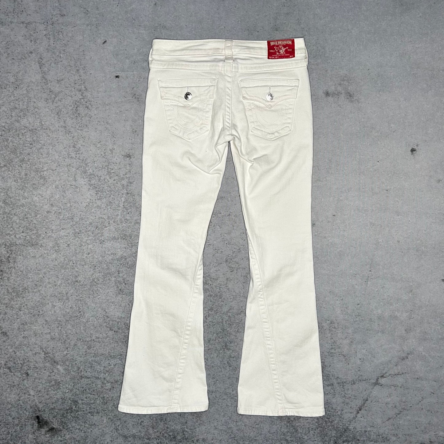 True Religion Vintage 2000s Joey Bootcut Flared Low Waist Jeans all white (27)