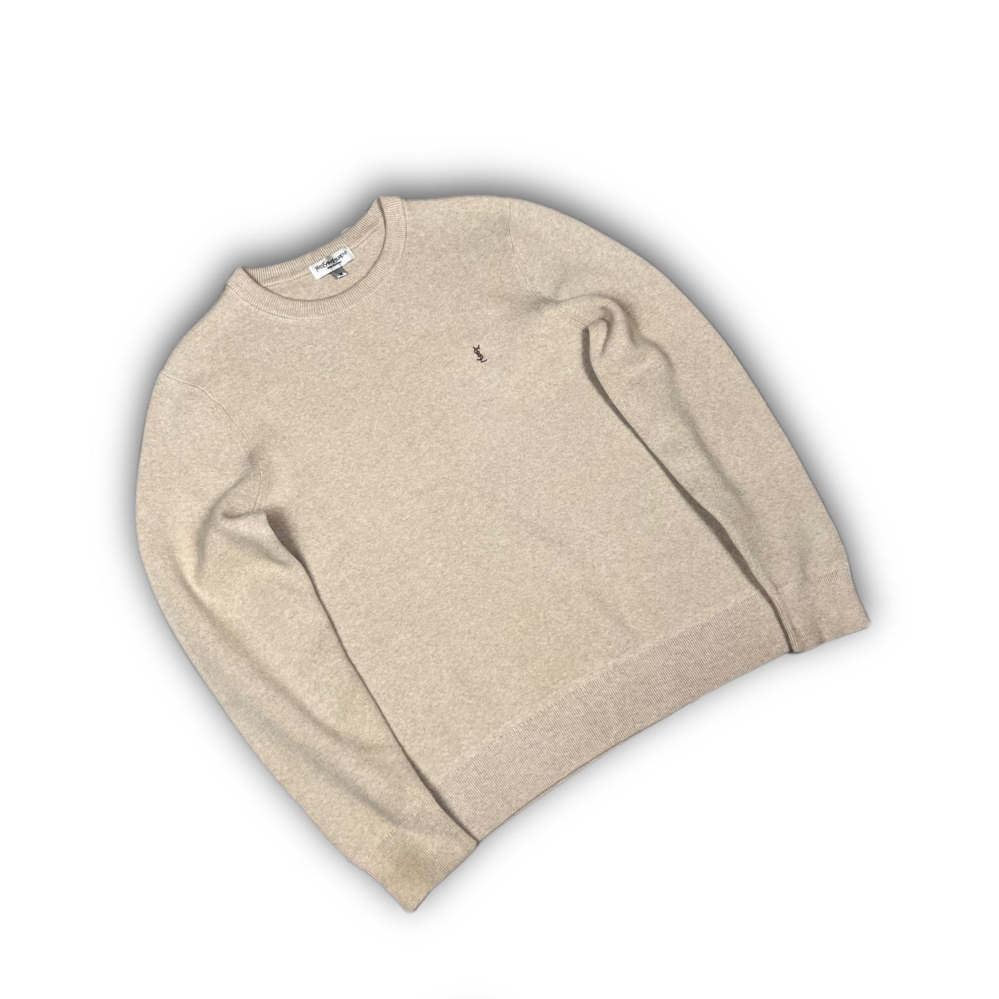 90s Yves Saint Laurent YSL Knit Crewneck Sweater beige