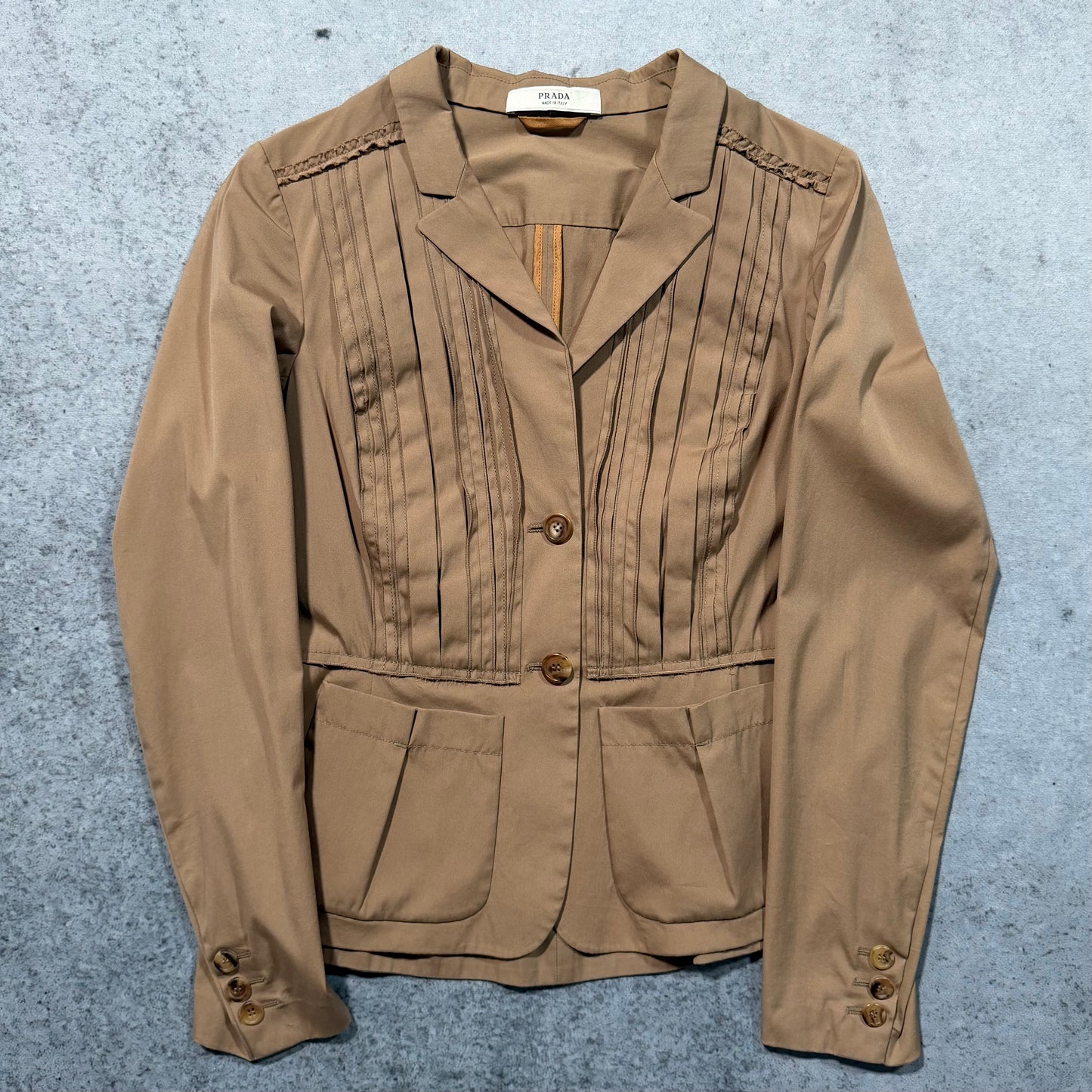 Prada SS09 Archive Pleated Fitted Blazer Jacket Light Brown (42 fits S)