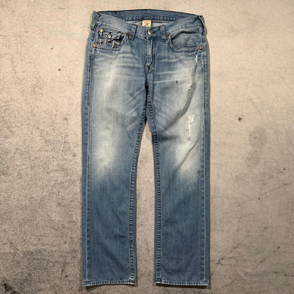 True Religion Y2K Straight Jeans Rainbow Stitch distressed (34)