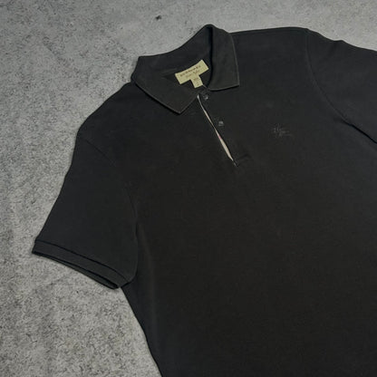 Burberry Polo Shirt black w/ Nova Check lining collar (fits L)
