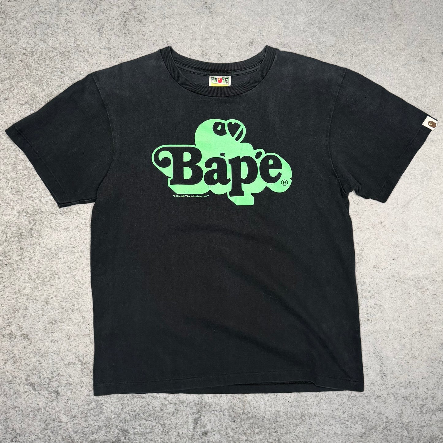 A Bathing Ape BAPE Vintage Baby Milo Spellout Logo Tee Shirt black green (M)
