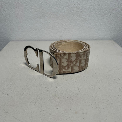 Christian Dior 00s John Galliano Era Monogram Canvas Belt beige white (90)
