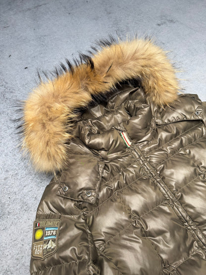 Dolomite Italian Designer Fur Puffer Jacket olive (fits M)