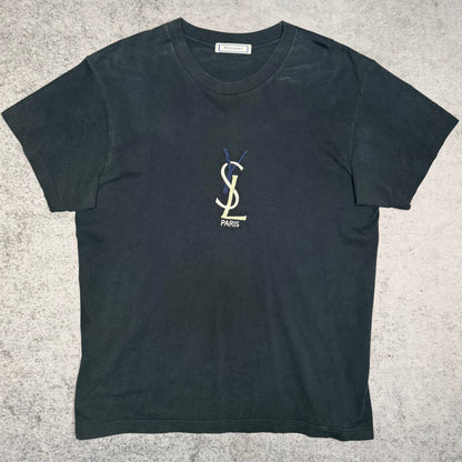 Yves Saint Laurent Vintage Crewneck Big Logo T-Shirt navy "YSL Paris" (M)