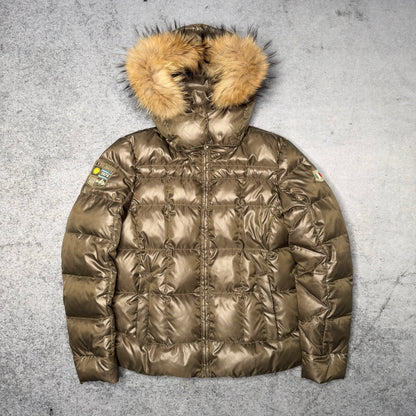 Dolomite Italian Designer Fur Puffer Jacket olive (fits M)