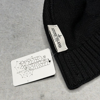 Stone Island Ribbed Knit Beanie Hat Compass Patch black