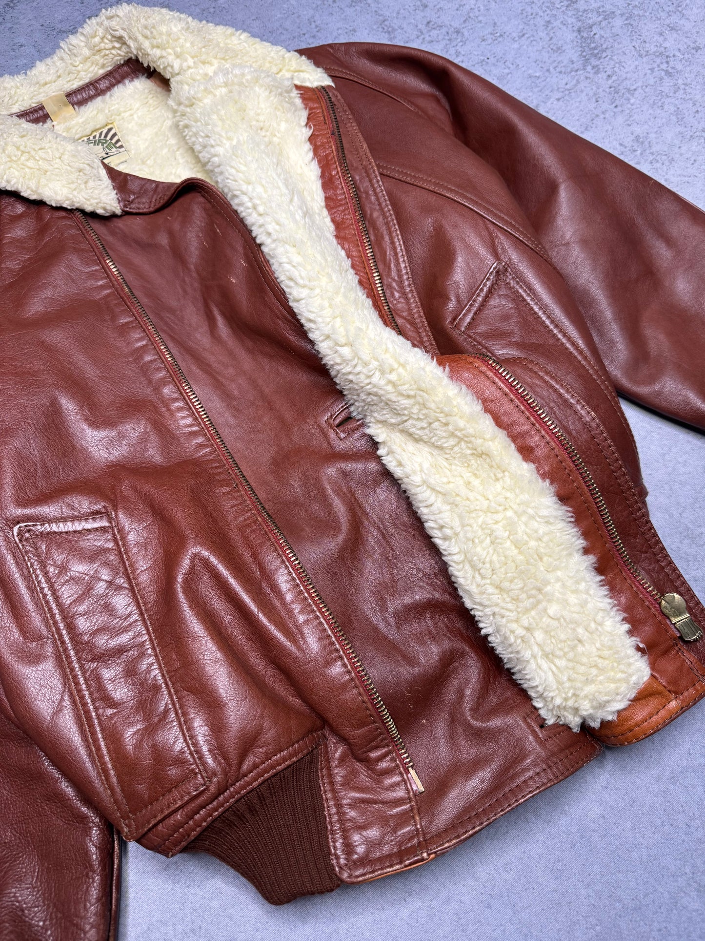 Spitfire Vintage Sherling Aviator Leather Bomber jacket brown (M)