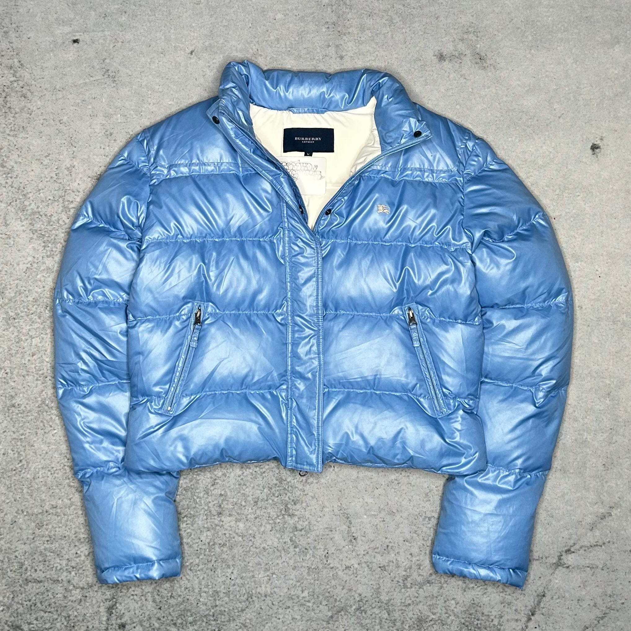 Burberry 00s Women's Cropped Puffer Jacket baby blue (M