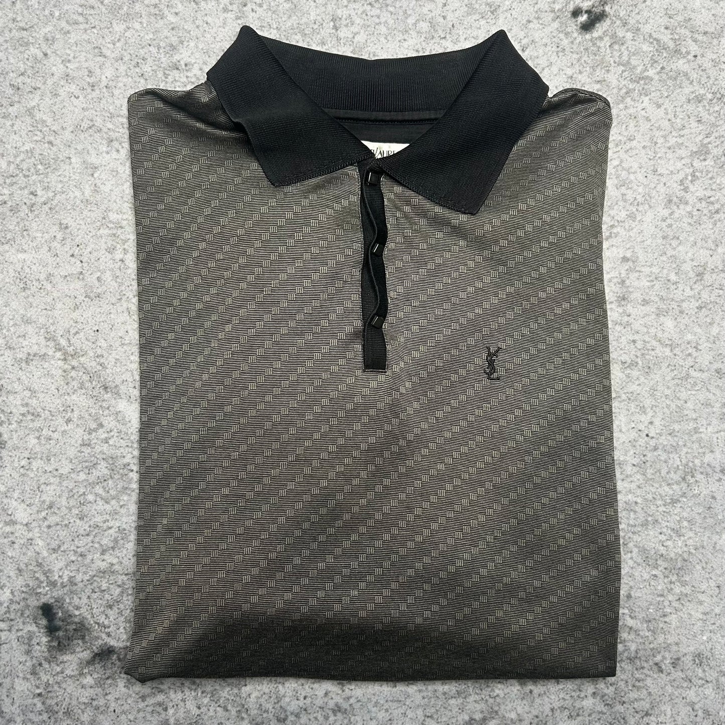 Yves Saint Laurent YSL 00s Sport Poloshirt monogram pattern grey black (XL)