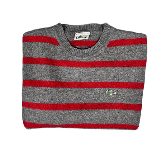 Lacoste Knit Sweater Stripes Vintage grey red