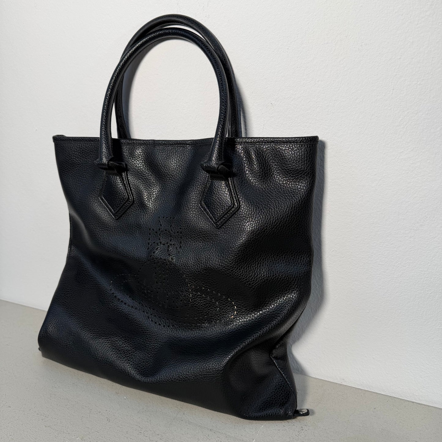 Vivienne Westwood Big Orb Logo Perforated Leather Handbag Tote Bag black