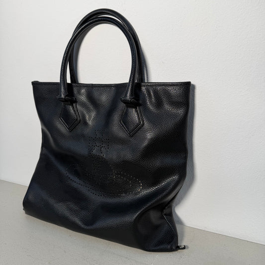 Vivienne Westwood Big Orb Logo Perforated Leather Handbag Tote Bag black