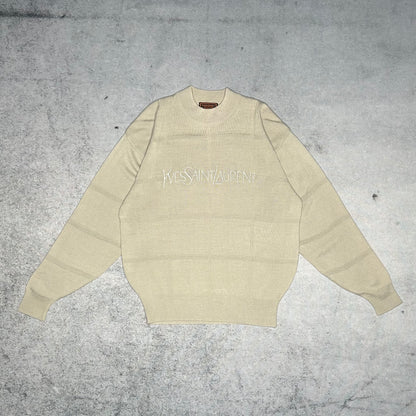 Yves Saint Laurent YSL Vintage Square Pattern Crewneck Knit Sweater beige (M)